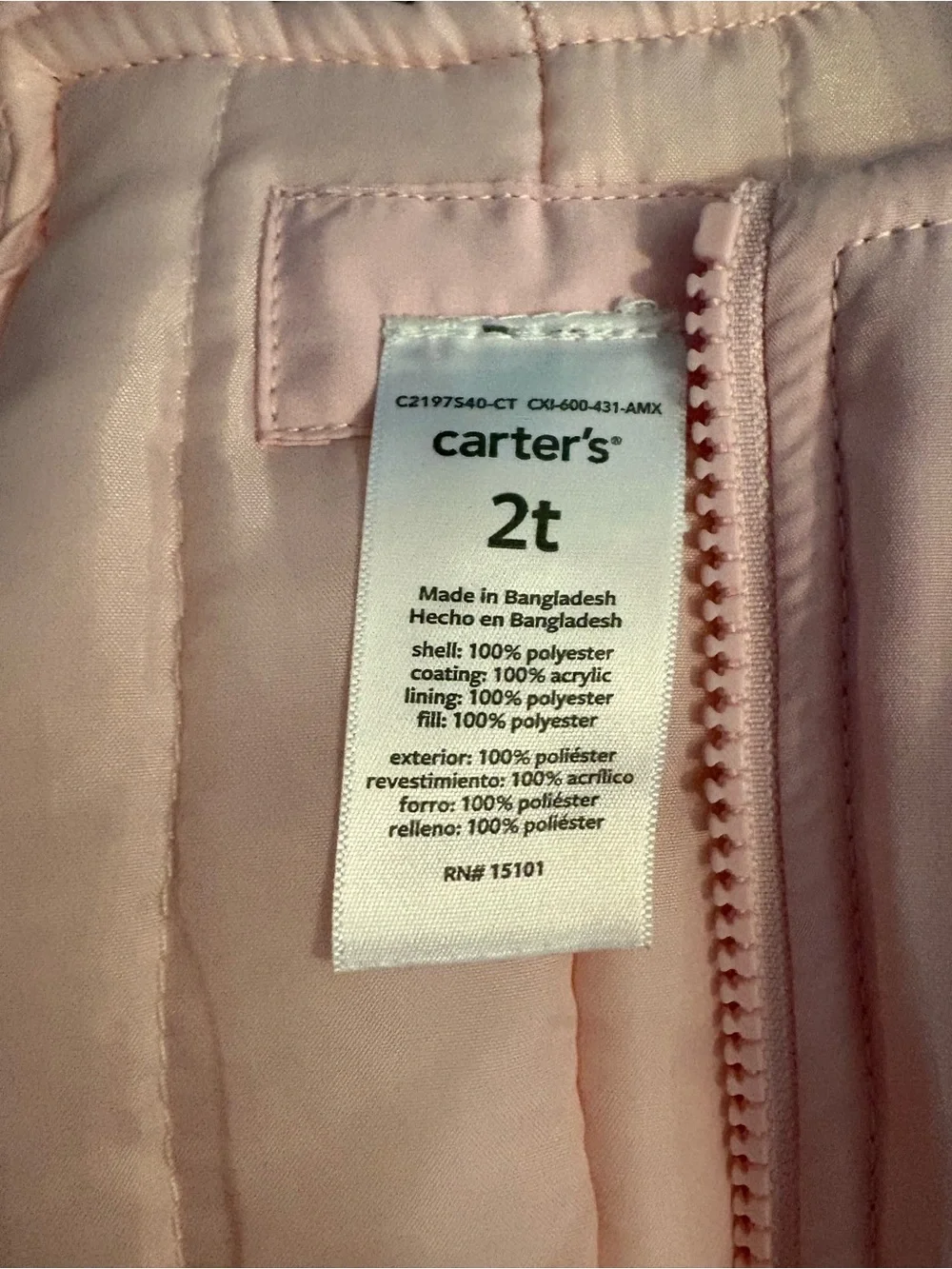 Carters Toddler Girls Snow Bib Overalls 2T Blush Winter